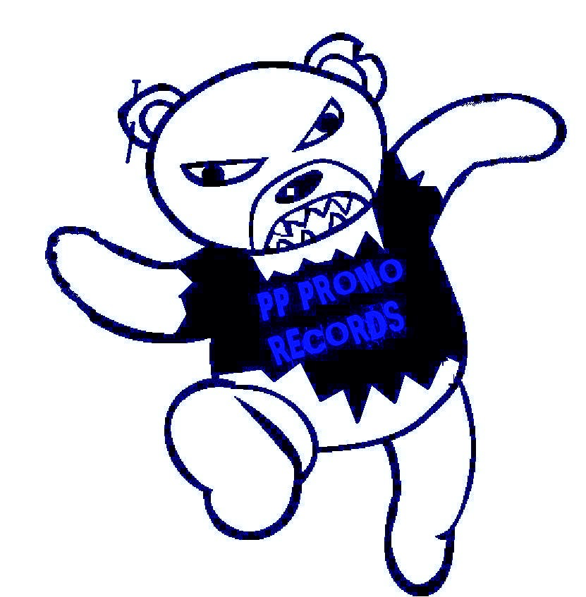 Cartoon bear with an angry expression, wearing a black T-shirt with blue text, arms raised, one leg lifted.
